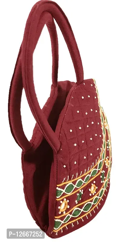 srishopify handicrafts Small top handle bag Original Handmade bags for ladies Hobo bag for Girls (Cotton Handcrafted Mini Size 9.5x6.5x3.5 Inch Maroon handbag)-thumb4