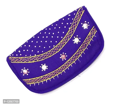 srishopify handicrafts Handmade Wallets for Women Stylish Cotton Fabric Coins Zipper Pocket Trendy Floral Embroidery Bi-Fold Purse Wallet Gift for Girls 8.5 Inch Feroza Blue