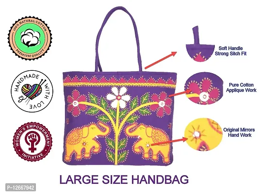 SriShopify Handicrafts Women Purple handbags Big size for office Stylish Ladies Shoulder bag Large Tote bag with Zip (18x13x4 Cotton Applique Work)-thumb5