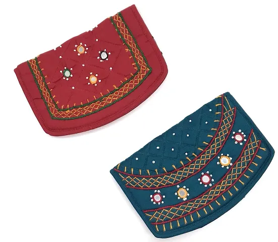 SriAoG Handicrafts Mini Size Women Wallet Banjara Hand Purse Girls Stylish, Ladies Clutches Purses Phone case (Small 6.5 Inch Mirror Beads and Thread Work Handmade)