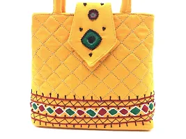 srishopify handicrafts Women Hand held bag Small Size Banjara Traditional Mini Handle Bag handmade Hand Purse Cotton 8.5x.7x2.5 Inch Size original Beads Thread Work (yellow handbags for women)-thumb2