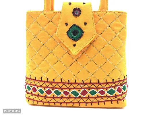 srishopify handicrafts Women Hand held bag Small Size Banjara Traditional Mini Handle Bag handmade Hand Purse Cotton 8.5x.7x2.5 Inch Size original Beads Thread Work (yellow handbags for women)-thumb3