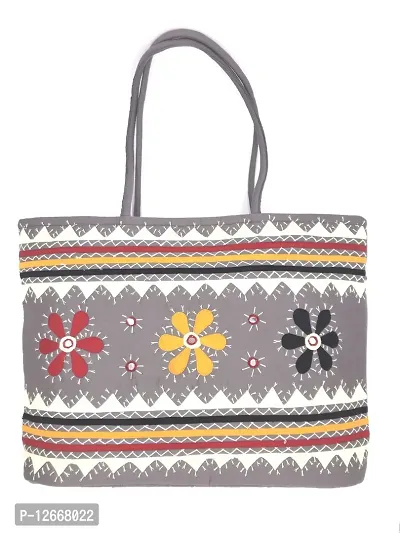 SriShopify Ethnic Banjara Design Handcrafted Large Tote bags for Ladies Stylish Big size Hand Bag for Women Travel (18 Inch Embroidery Grey Shoulder bags)