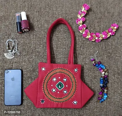 srishopify handicrafts Girls Handmade Cotton Stylish Banjara Ethnic Cowrie Shells Mini Handbags with Handle (Multicolor , 10x6x4 Inch)-thumb3