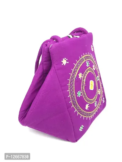 srishopify handicrafts Shoulder Bags for Women Handmade Cotton Top Handle Bags for Girls Stylish Ladies Purse Hand Bag Kitty Party Return Gifts 9 Inch Purple-thumb3