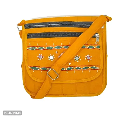 Srishopify Handicrafts Sling Bag for Girls Adjustable Strap Mobile Purse Handmade Cross Body Bag for Woman Festive Makar Sankranti Gift Items 8 Inch Golden