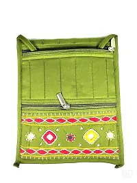 SriShopify Handicrafts Women Sling Bags Stylish, Handmade crossbody bag for girls (Medium, Beads, Thread and Mirror Work 13 inch Rajasthani sling bags, Mehandi Green)-thumb3