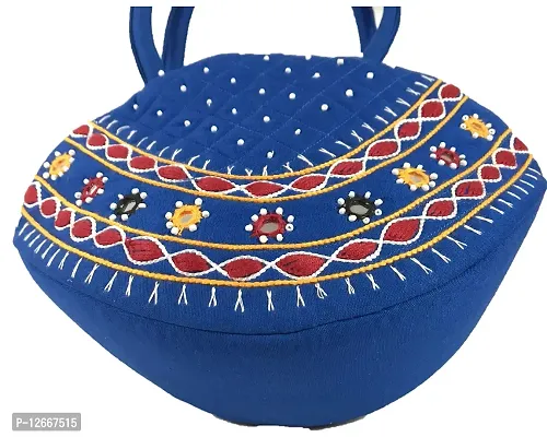 srishopify handicrafts Women Handbag Small Size Designer Handmade Mini Bucket Bags Purse Cotton Blue Ccolour Bag (9.5x6.5x3.5 Inch original Beads Thread Work Handcraft)-thumb4