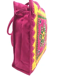 SriShopify Womenrsquo;s Handbag Banjara Traditional Shoulder bag Tote bag Cotton handmade (Pink and Yellow Big size, Mirror and Beads thread Work) Size 25x25x9 cm-thumb3