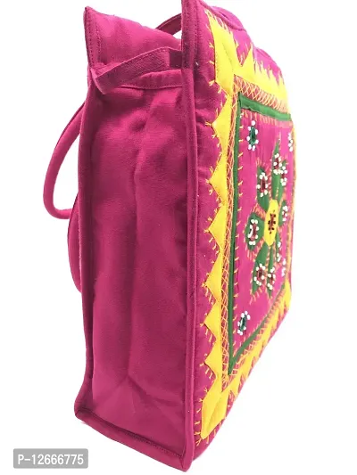 SriShopify Womenrsquo;s Handbag Banjara Traditional Shoulder bag Tote bag Cotton handmade (Pink and Yellow Big size, Mirror and Beads thread Work) Size 25x25x9 cm-thumb4
