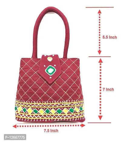 SriShopify HandMade Top Handle Purse for Rakhi Gifts | Rakshabandhan Gifts Hand Bag Small Size | Raksha bandhan Gift | Rakhi Gifts for Sister 8.5x.7x2.5 Inch Maroon-thumb4