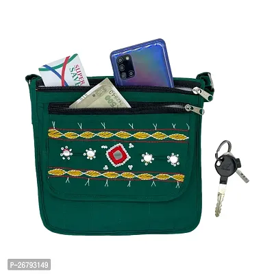 Srishopify Handicrafts Cotton Mobile Sling Bag For Women Stylish Side Shoulder Crossbody Bags For Girls Messenger Purse With Adjustable Strap 8 Inch Green-thumb5