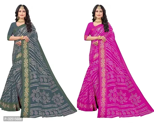 Stylish Cotton Silk Printed Saree with Blouse piece For Women Pack Of 2