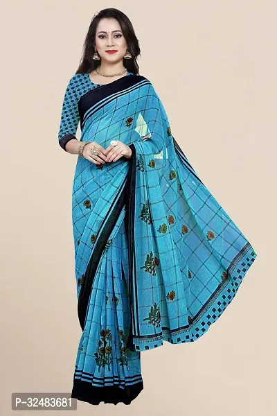 Stylish Blue Georgette Printed Saree with Blouse piece For Women-thumb4