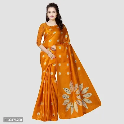 Beautiful Orange Art Silk Printed Saree With Blouse Piece For Women