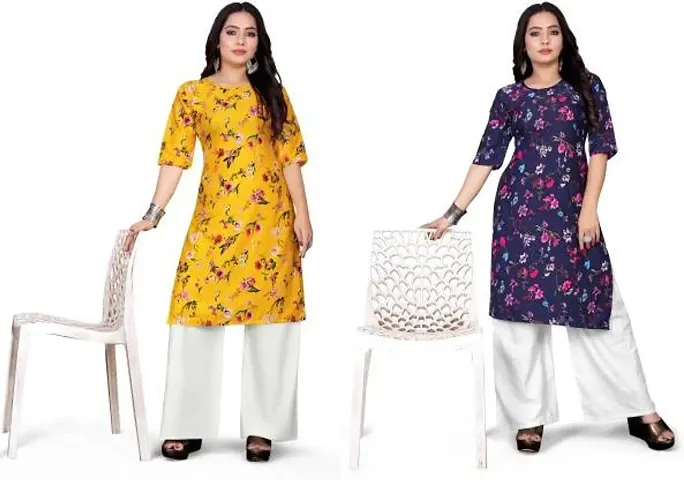 Stylish Crepe Printed Straight Kurtis - Pack Of 2