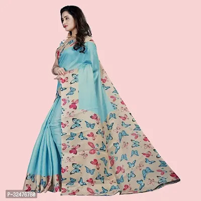 Beautiful Blue Silk Blend Printed Saree With Blouse Piece For Women-thumb3