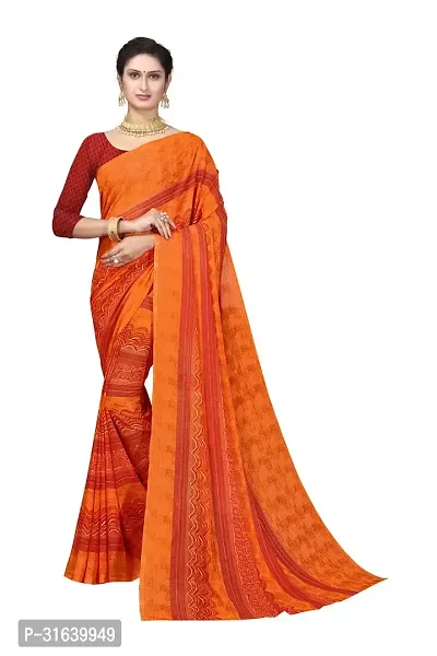 Elegant Orange Georgette Saree without Blouse piece For Women-thumb0