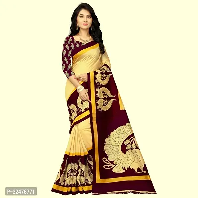 Beautiful Multicoloured Cotton Blend Printed Saree With Blouse Piece For Women-thumb0