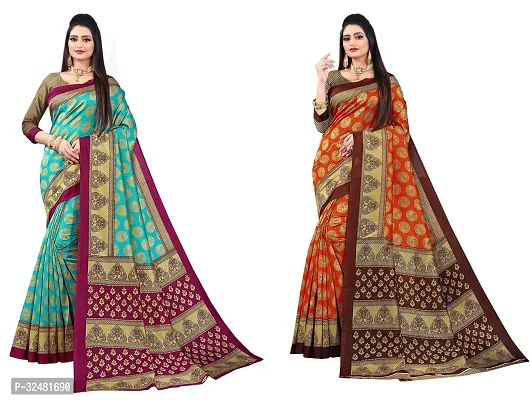 Beautiful Multicoloured Art Silk Printed Saree With Blouse Piece For Women Pack Of 2