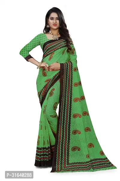 Elegant Green Georgette Saree without Blouse piece For Women-thumb0