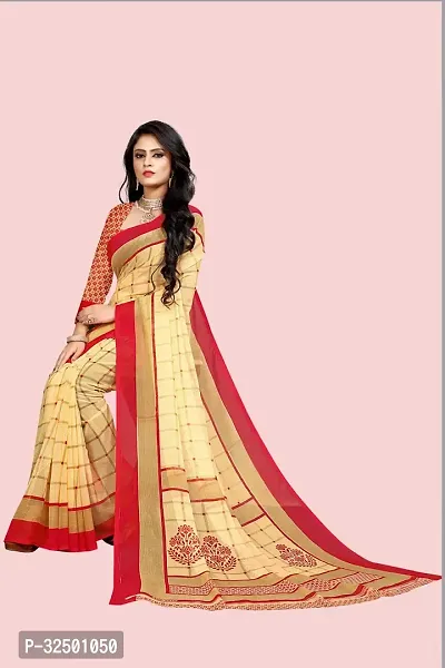 Stylish Yellow Georgette Checked Saree with Blouse piece For Women-thumb5