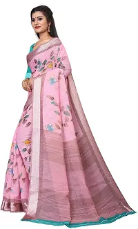 Elegant Pink Cotton Linen Printed Saree With Blouse Piece For Women Pack Of 1-thumb1