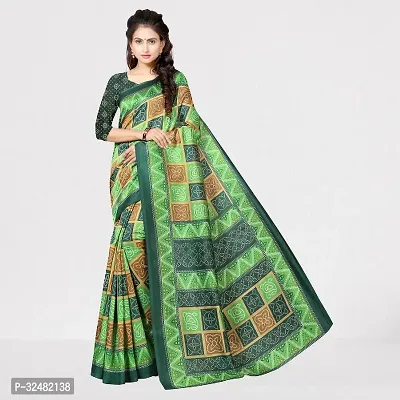 Elegant Green Cotton Blend Saree with Blouse piece For Women