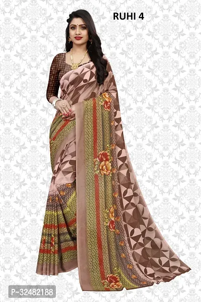 Elegant Brown Georgette Saree with Blouse piece For Women-thumb0