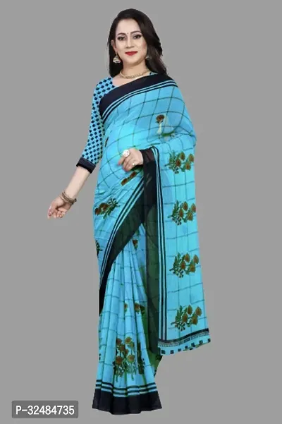 Elegant Georgette Printed Saree with Blouse piece For Women