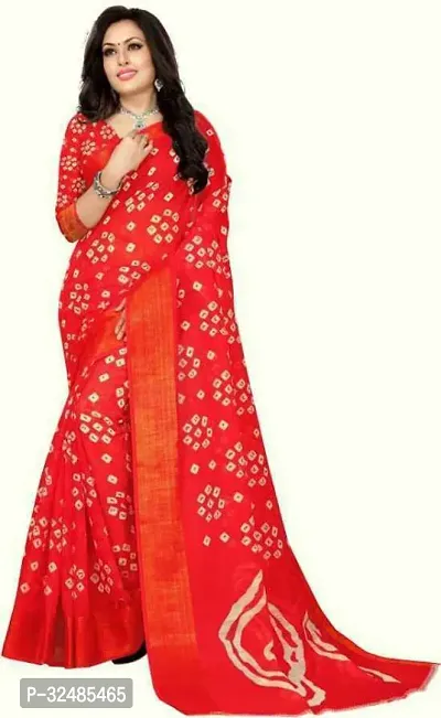 Elegant Cotton Blend Printed Saree with Blouse piece For Women-thumb0