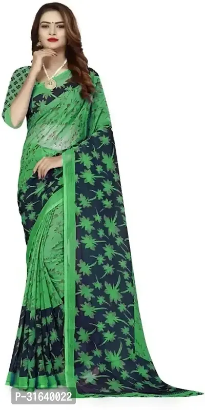 Elegant Green Georgette Saree without Blouse piece For Women-thumb0