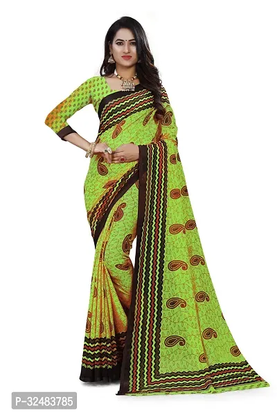 Stylish Green Georgette Printed Saree with Blouse piece For Women-thumb0