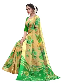 Elegant Green Cotton Linen Printed Saree With Blouse Piece For Women Pack Of 1-thumb1