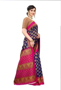 Beautiful Navy Blue Art Silk Printed Saree With Blouse Piece For Women-thumb2