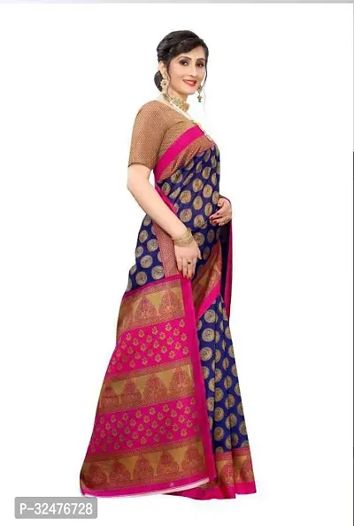 Beautiful Navy Blue Art Silk Printed Saree With Blouse Piece For Women-thumb3