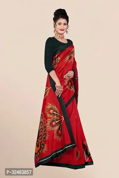 Stylish Red Art Silk Printed Saree with Blouse piece For Women-thumb5