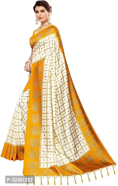 Elegant Beige Silk Blend Saree with Blouse piece For Women-thumb3