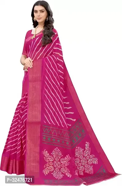 Beautiful Pink Cotton Silk Striped Saree With Blouse Piece For Women-thumb0