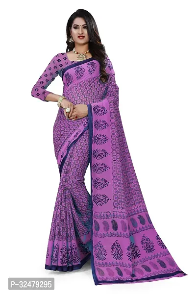 Beautiful Purple Georgette Printed Saree With Blouse Piece For Women-thumb0