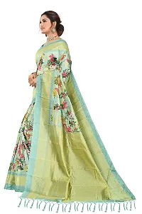 Beautiful Silk Blend Green Printed  Saree with Blouse piece For Women-thumb3