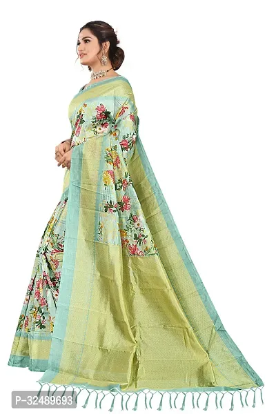 Beautiful Silk Blend Green Printed  Saree with Blouse piece For Women-thumb4