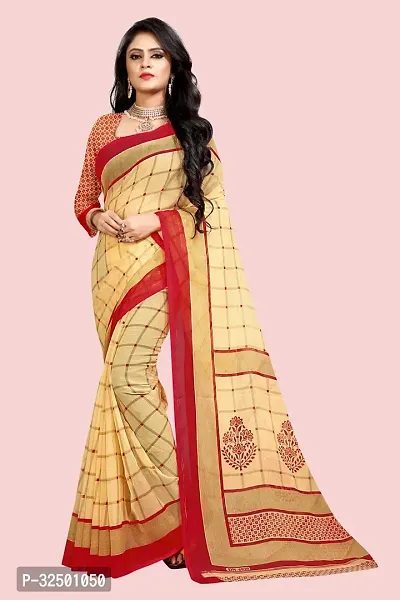 Stylish Yellow Georgette Checked Saree with Blouse piece For Women-thumb0