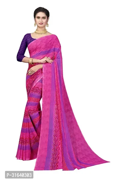 Elegant Pink Georgette Saree without Blouse piece For Women-thumb0