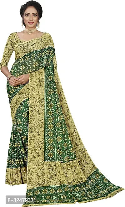 Beautiful Green Georgette Printed Saree With Blouse Piece For Women