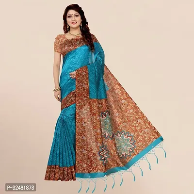 Elegant Blue Art Silk Saree with Blouse piece For Women-thumb0