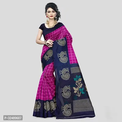 Beautiful Cotton Blend Pink Printed  Saree with Blouse piece For Women-thumb0