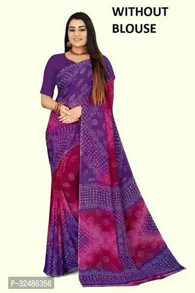 Beautiful Georgette Purple Printed Saree Without Blouse Piece For Women