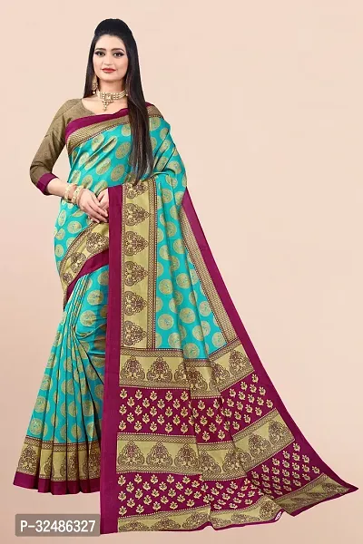 Beautiful Art Silk Green Printed Saree With Blouse Piece For Women-thumb0