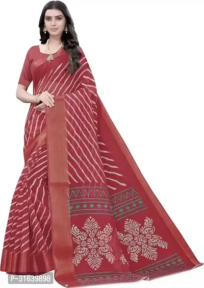 Elegant Red Cotton Blend Saree without Blouse piece For Women-thumb0